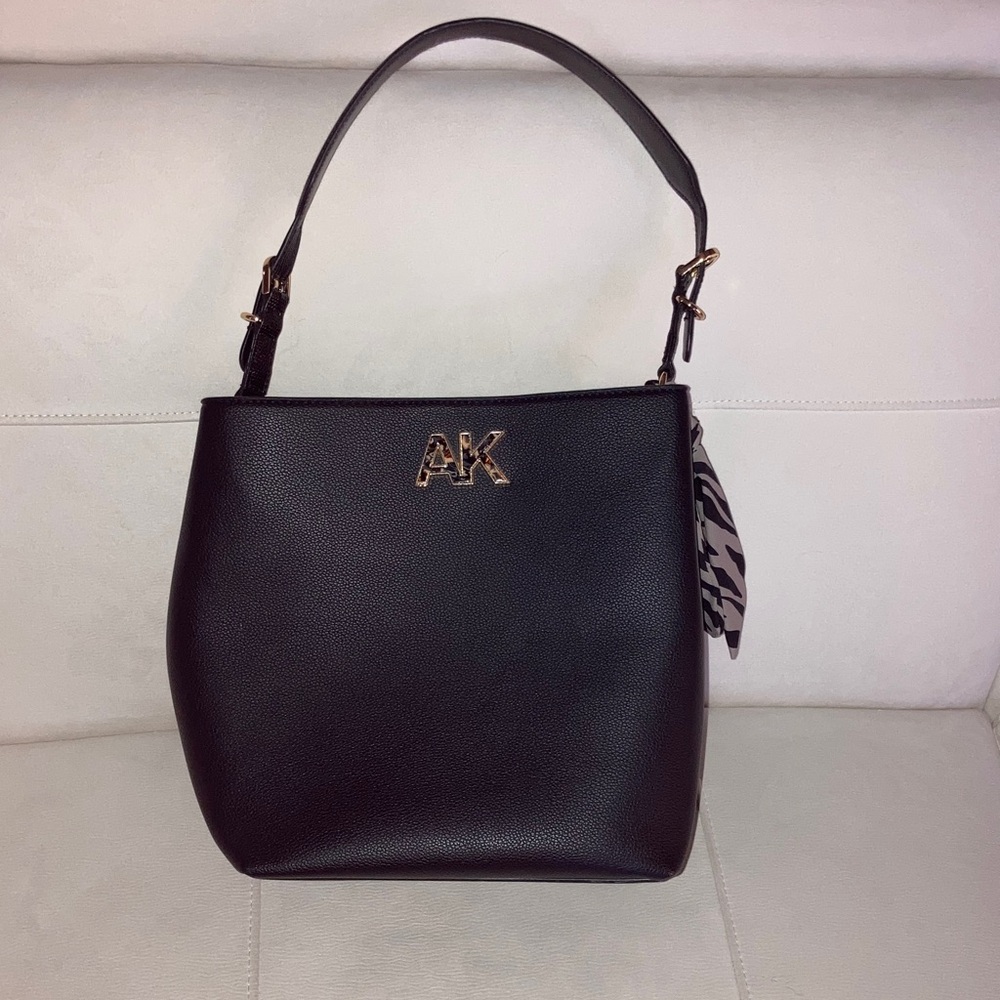 Anne Klein Black Shoulder Bag with Gold Accents